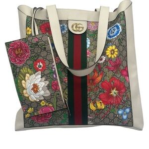 Gucci Multicolor Floral Tote with Pouch